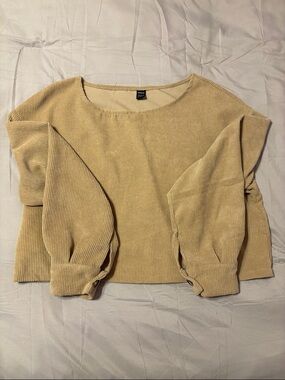 SHEIN Beige Corduroy Balloon-Sleeve Crewneck Sweater